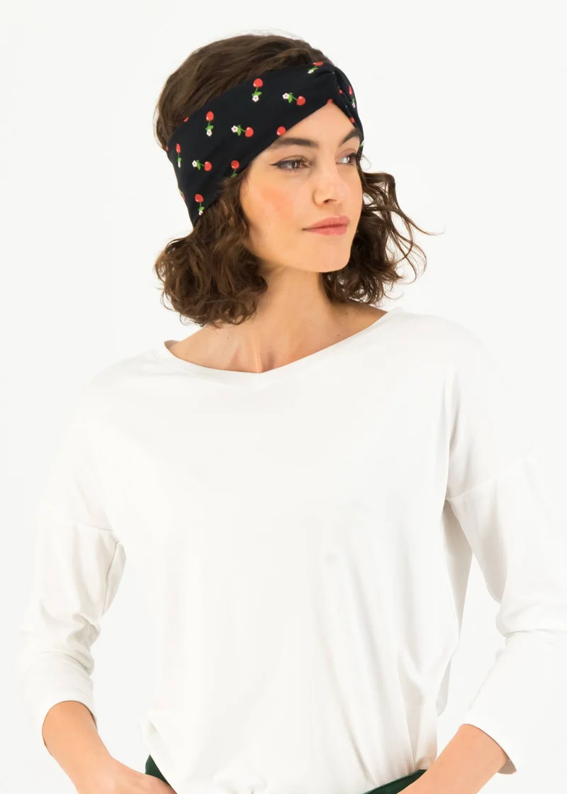 Zwarte haarband met kersenprint | Blutsgeschwister hot knot mon cherry