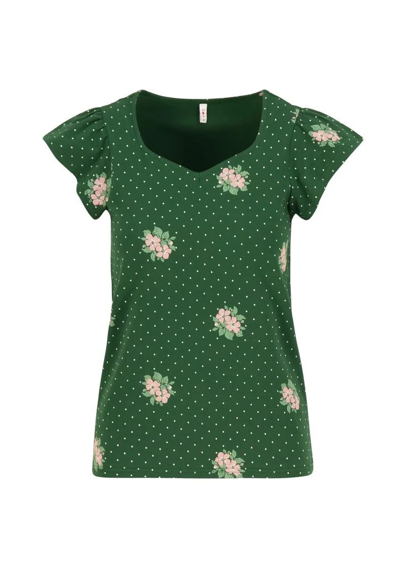 Groene top met bloemenprint | Blutsgeschwister charming V neck rosie roses