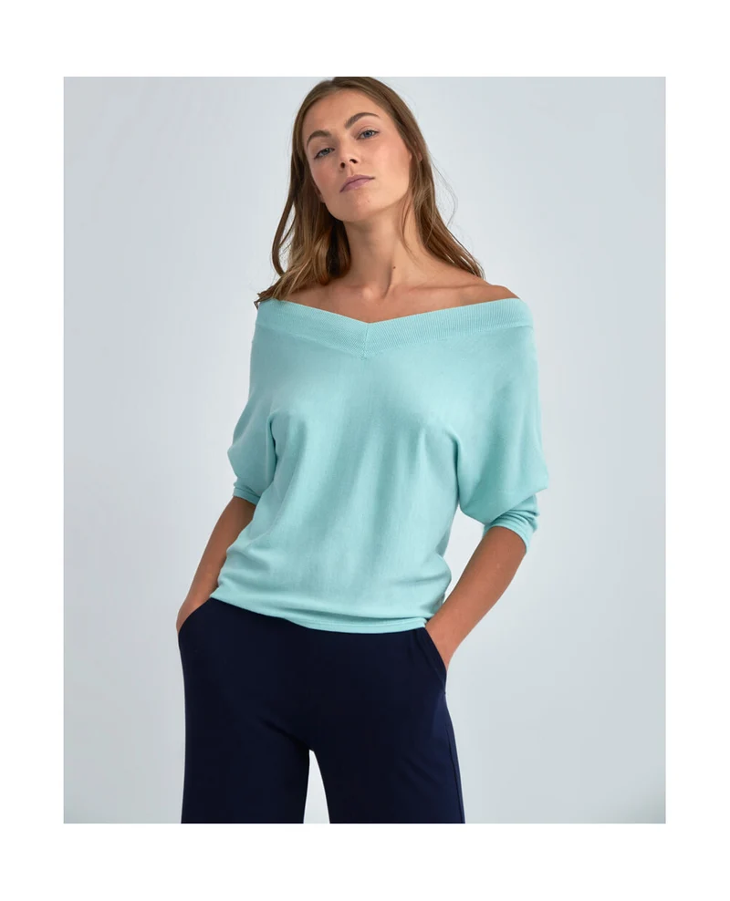 Lichtblauwe top met boothals | Surkana oversize boat neckline jersey sky blue