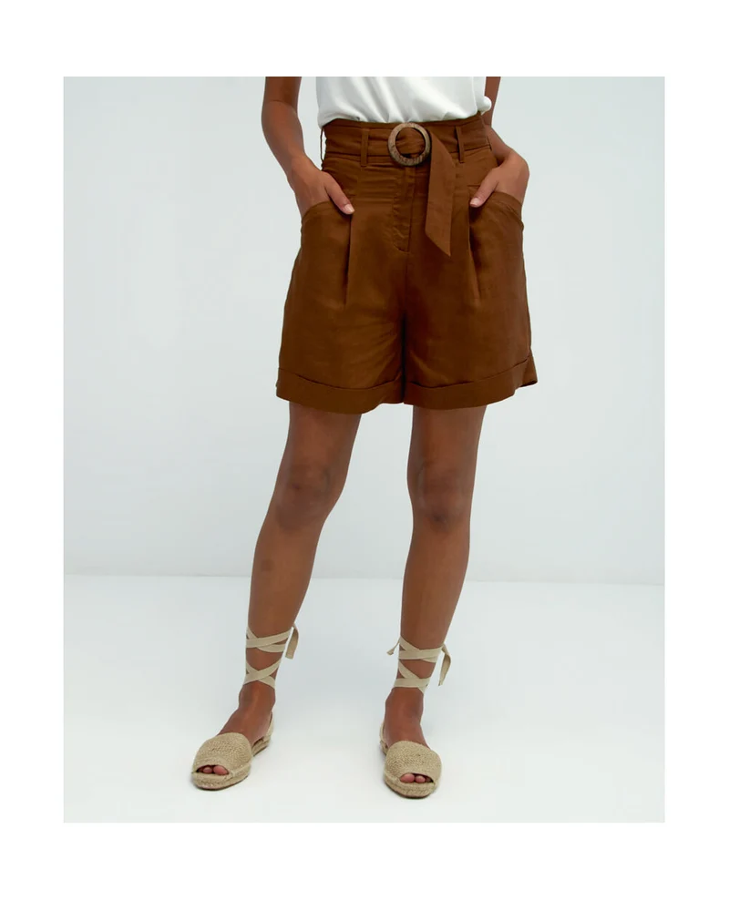 Bruine broek met brede ceintuur | Surkana shorts with belt brown