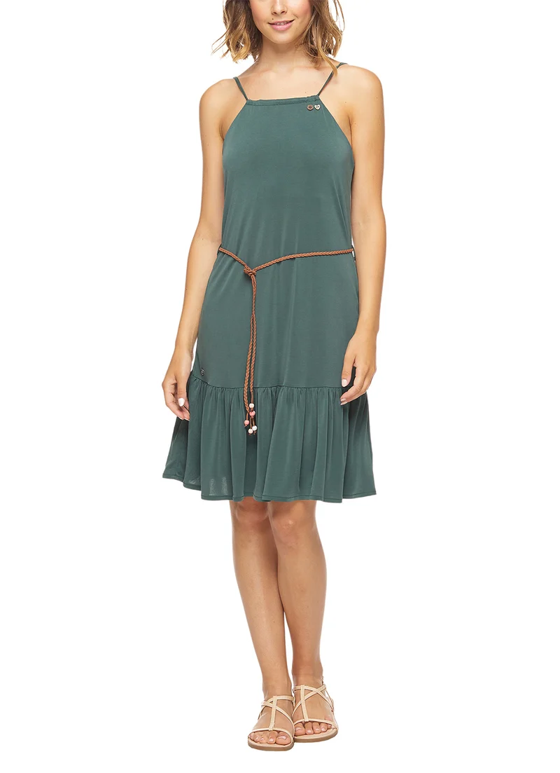 Groene jurk met gevlochten ceintuur | Ragwear thime dress dark green