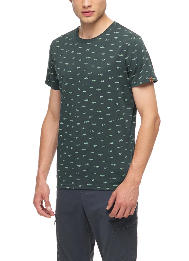 Groen t-shirt met haaienprint | Ragwear scorie t-shirt dark green