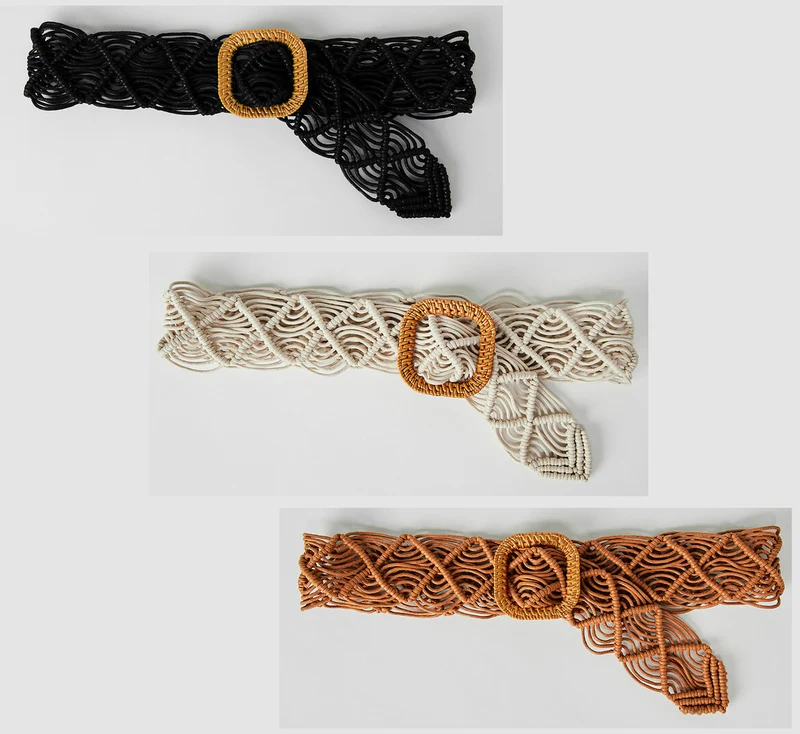 Riem in 3 kleuren | Surkana Macrame belt with squared buckle black or brown or white