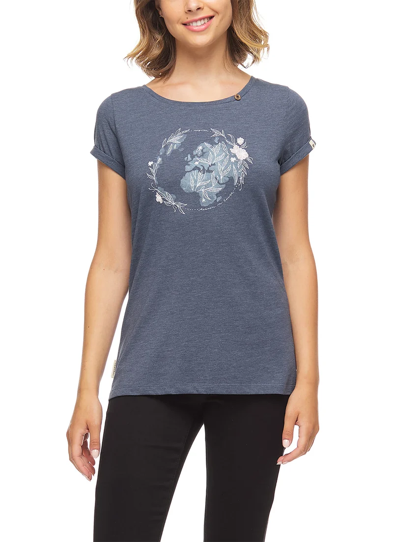 Blauw t-shirt met print | Ragwear Florah print organic navy