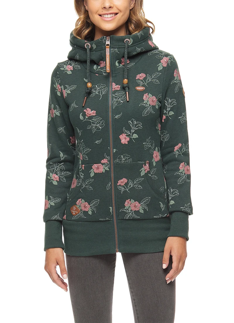 Vegan groen damesvest | Ragwear sweatshirt neska flowers zip dark green