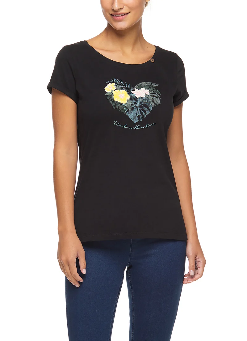 Zwarte top van biologisch katoen | Ragwear Florah print organic black