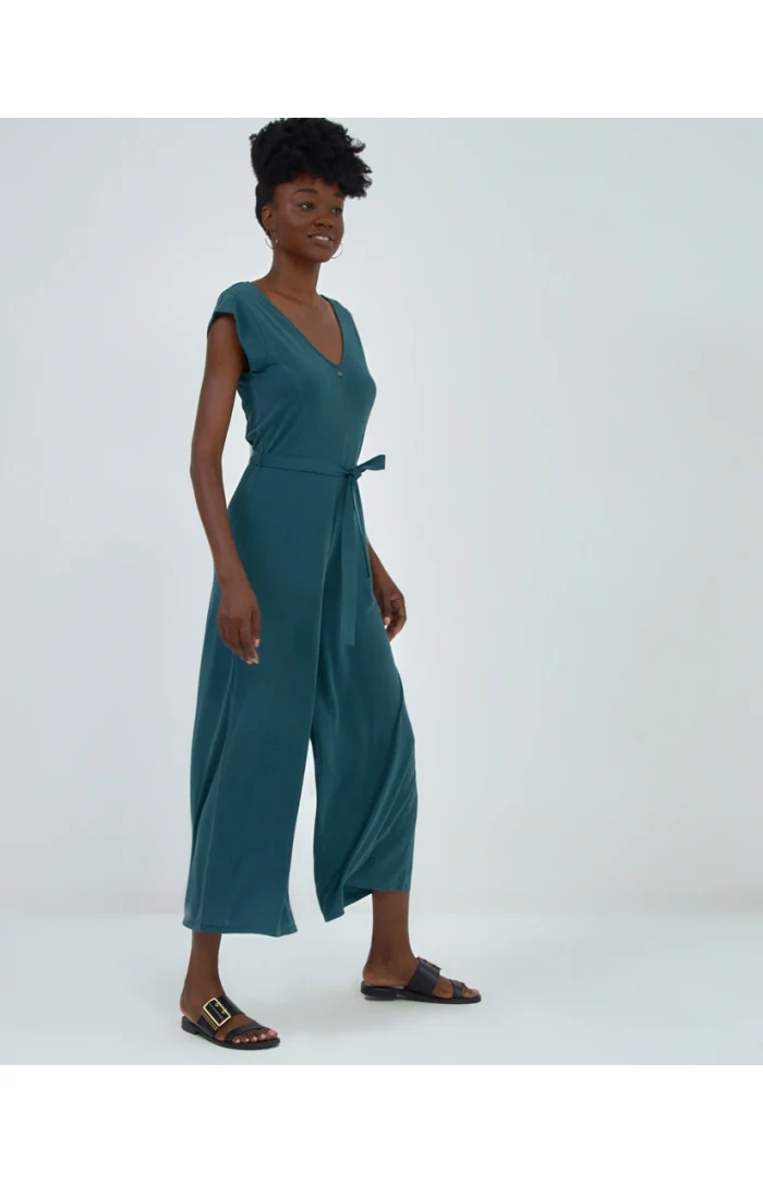 Groene jumpsuit met V-hals | Surkana sleeveless jumpsuit with v-neckline green