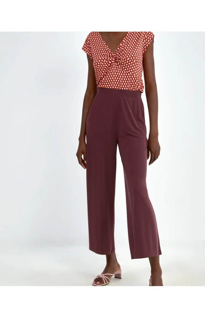 Paarse broek met wijde pijpen | Surkana wide leg cropped trousers with elastic waist maroon