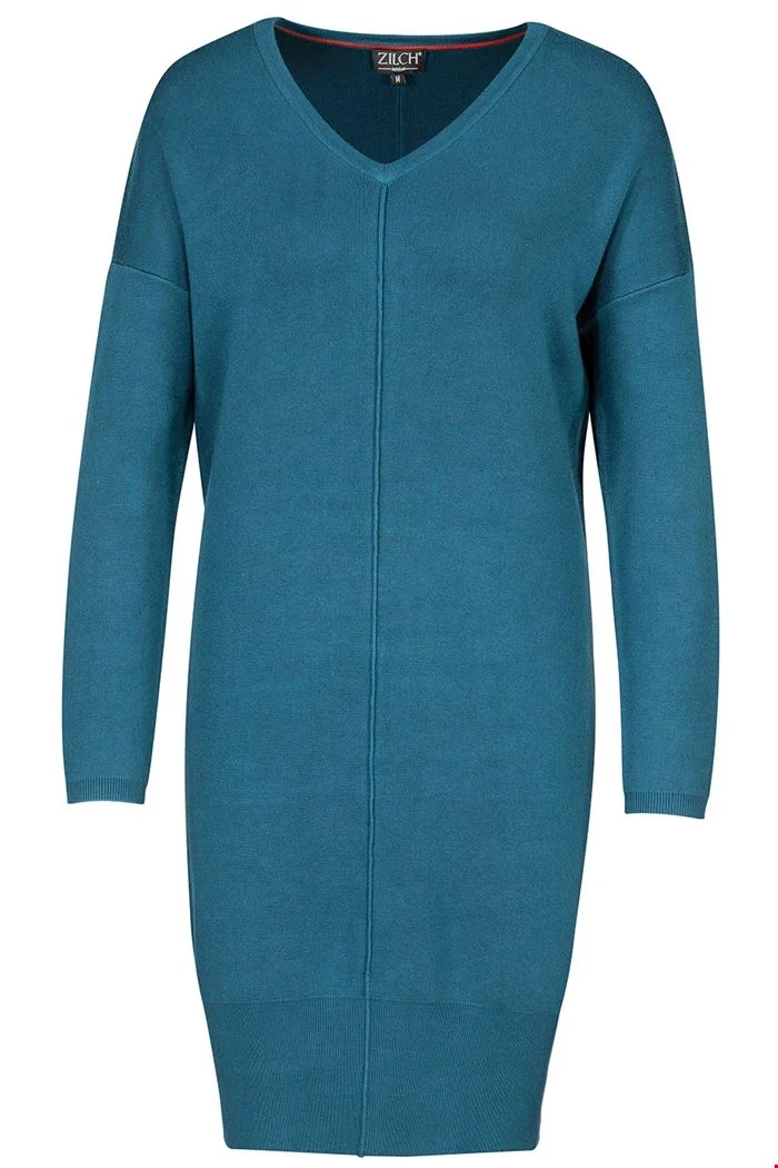 Blauwe jurk van zachte bamboe | Zilch dress V-neck petrol