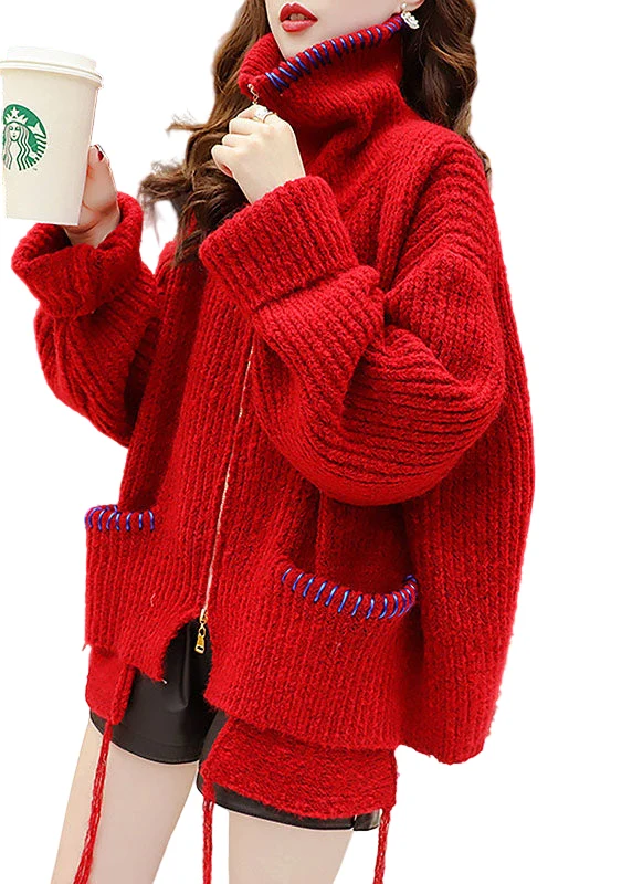 Dames Asymmetrische Wintertrui Jas Rood