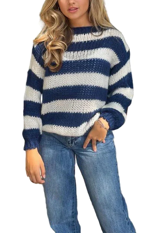 Dames Casual Trui met Verlaagde Schouders en Strepen