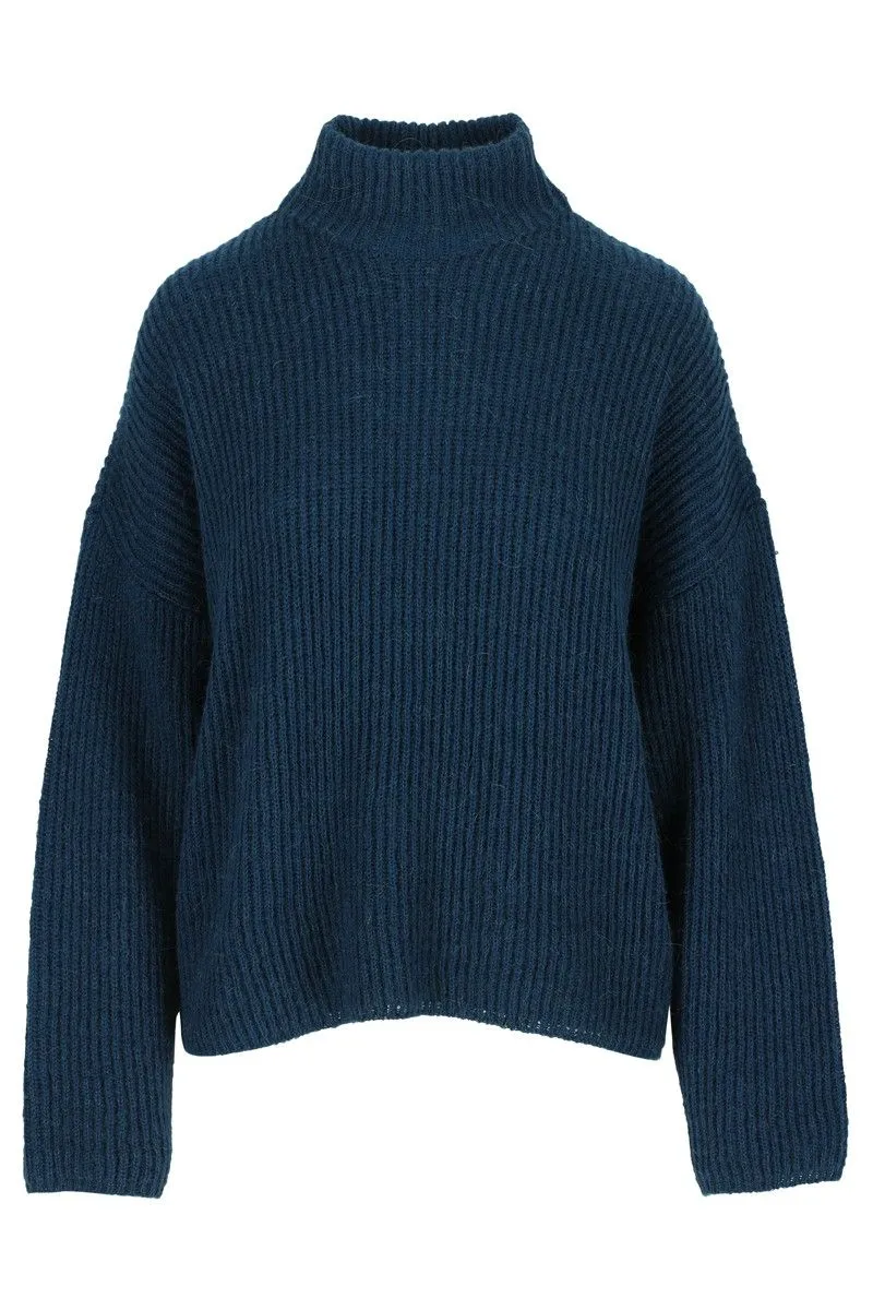 Blauwe trui met kraag | Lily Balou Nisa turtleneck jumper dark petrol