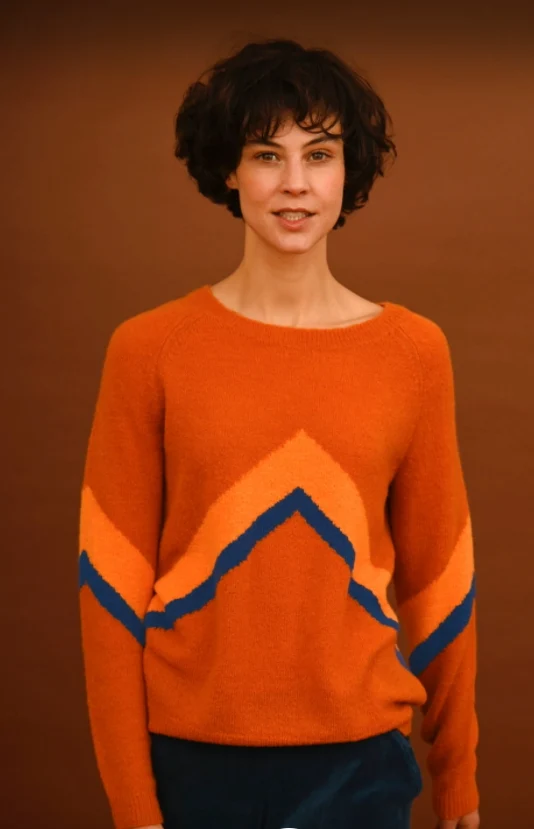 Trui met streep | Lily Balou Mira colourblock jumper rust