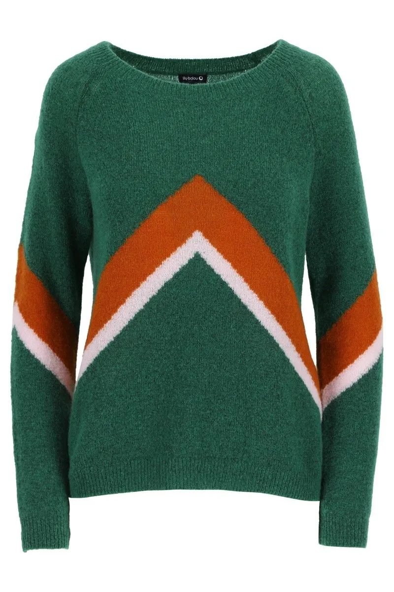 Groene trui met streep | Lily Balou Mira colourblock jumper evergreen