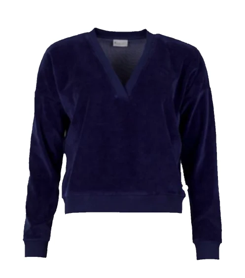 Donkerblauwe trui met V-hals | Froy & Dind sweater Lily medieval velvet