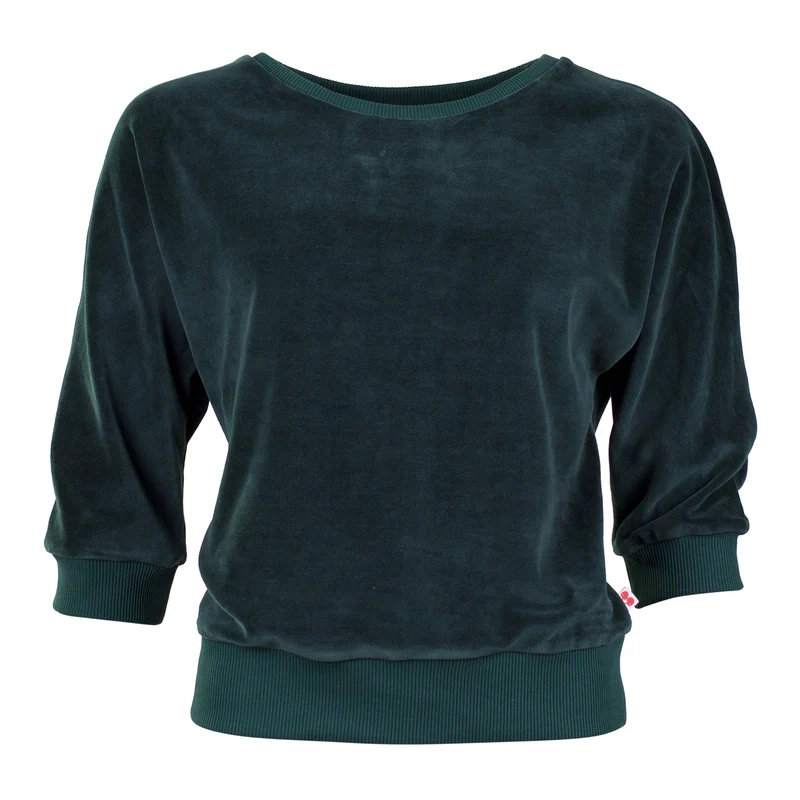Groene trui met driekwart mouwen | Froy & Dind sweater Sybille pine velvet