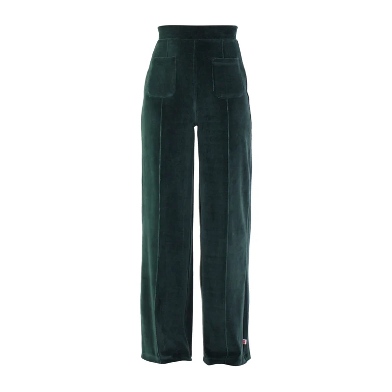 Groene broek met brede tailleband | Froy & Dind pants Fenna pine velvet
