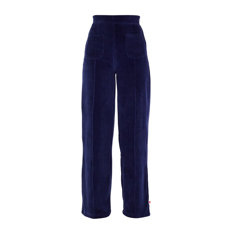 Blauwe broek met brede tailleband | Froy & Dind pants Fenna medieval velvet