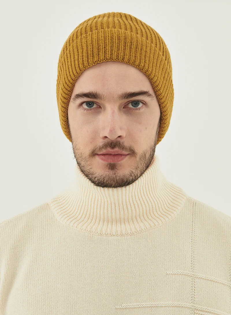 Gele uniseks muts | Organication unisex wool beanie tobacco