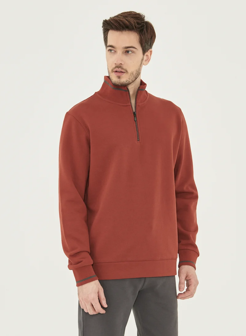 Warme rode trui | Organication men's quarter zip sweatshirt ginger