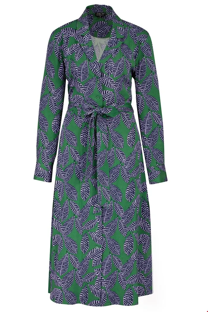 Comfortabele jurk van viscose | Zilch dress buttons leaves bottle