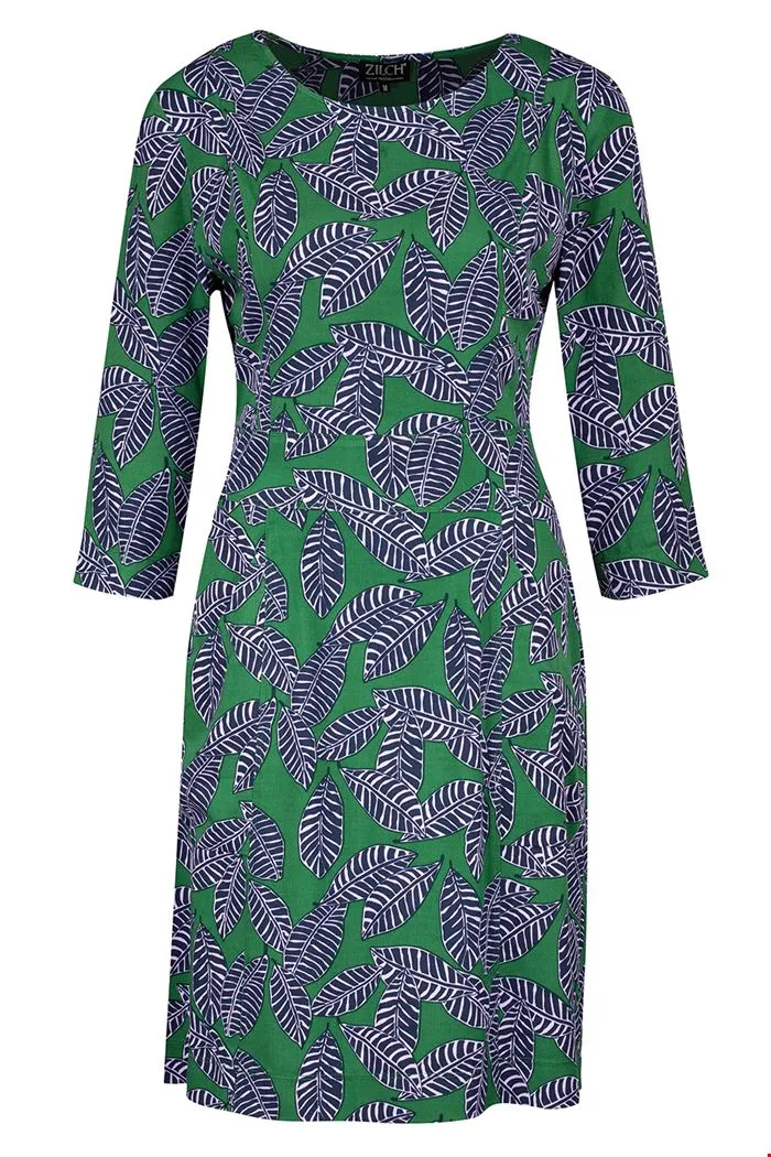 Jurk met zwart-witte bladerenprint | Zilch dress pockets leaves bottle