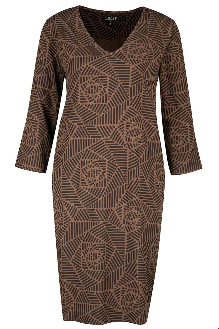 Kastanjebruine jurk van viscose | Zilch dress v-neck rosette marron
