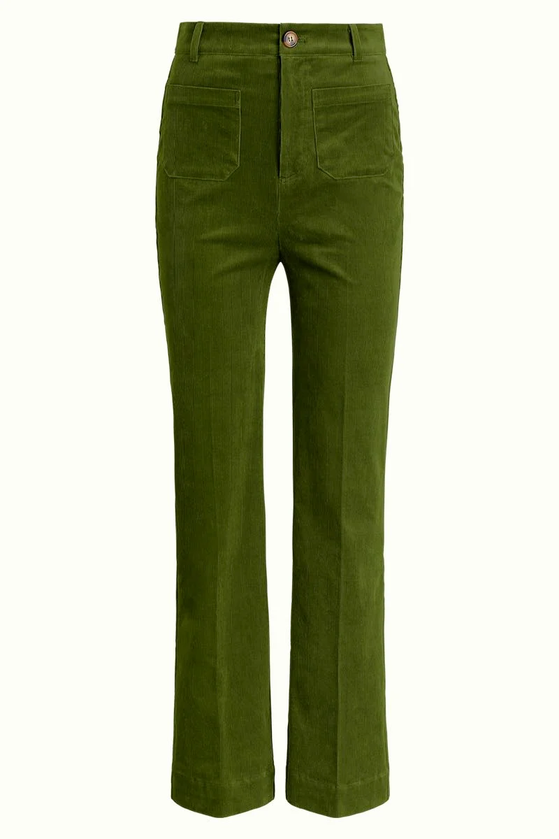 Groene corduroy broek | King Louie garbo pocket pants corduroy olive green