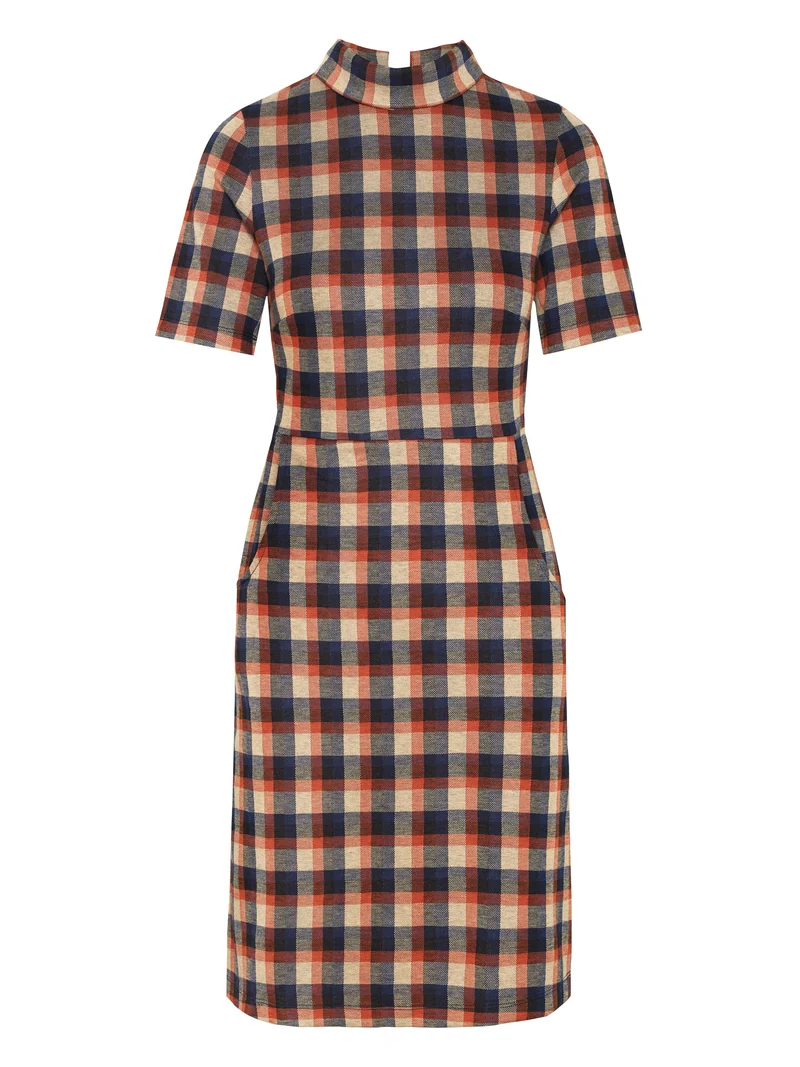 Geruite jurk met cocktailkraag | Mademoiselle YéYé Baby, i got it city plaid brown