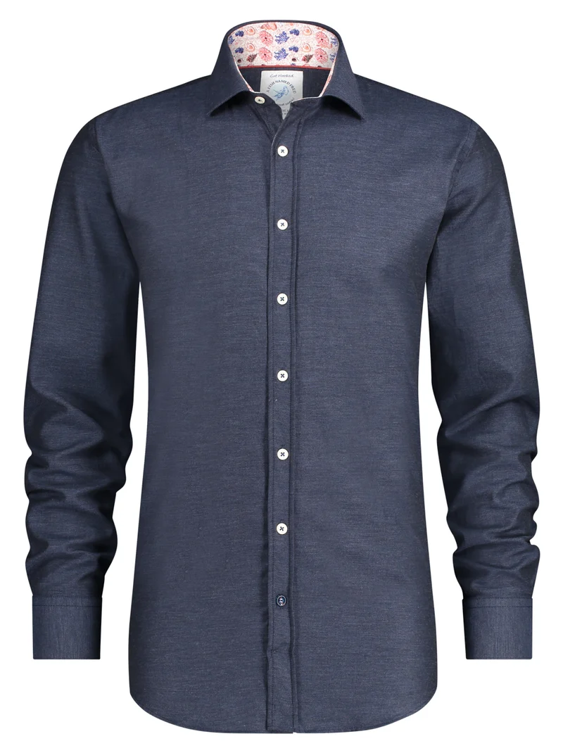 Effen blauw overhemd | A fish named Fred shirt melange dark blue