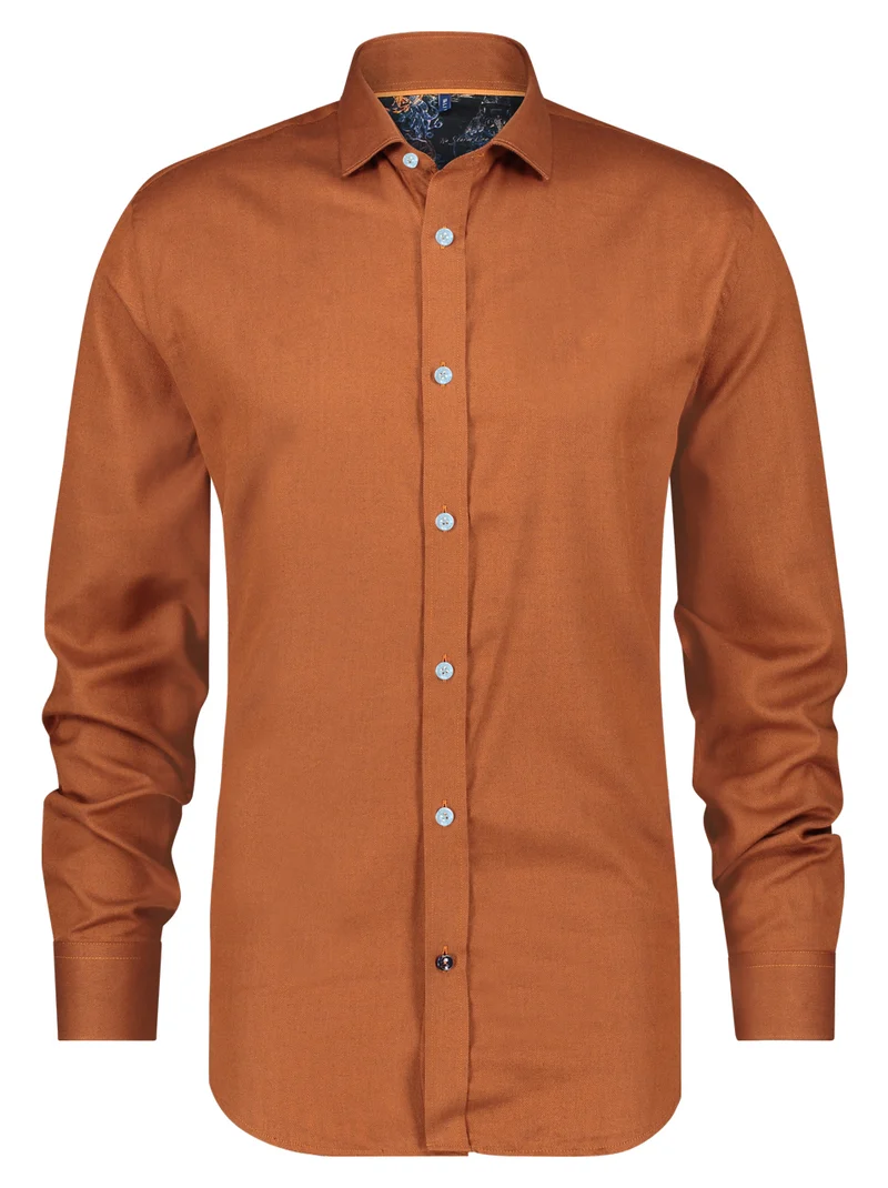 Overhemd met koraalprint binnenkant | A fish named Fred shirt brushed herringbone rust
