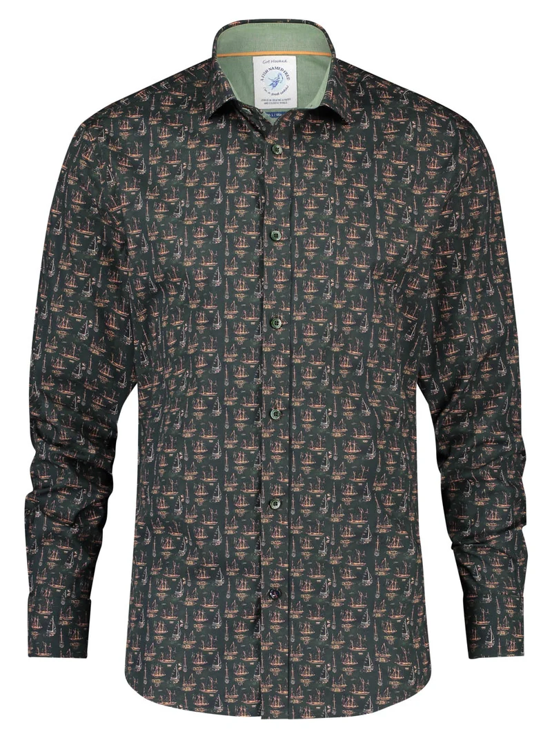 Overhemd met zeilbootjes | A fish named Fred shirt sailboat dark green orange