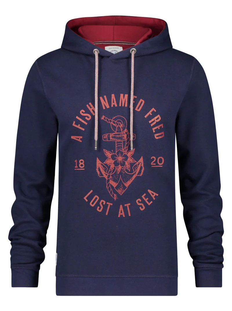 Donkerblauwe hoodie | A fish named Fred artwork hoodie interlock navy blue