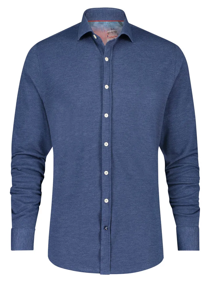 Effen blauw overhemd | A fish named Fred shirt pique navy blue