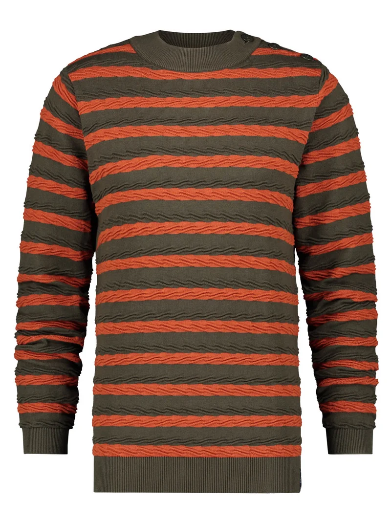 Oranje met groene kabeltrui | A fish named Fred striped cable sweat green