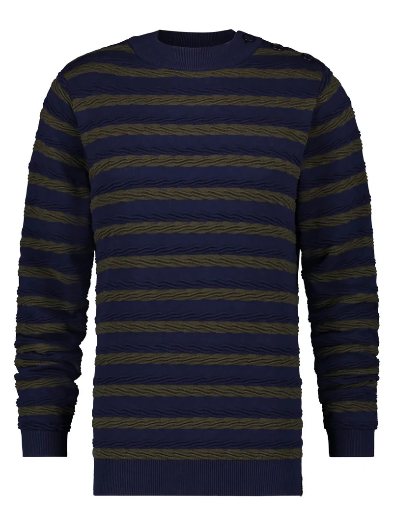 Blauw met groene kabeltrui | A fish named Fred striped cable sweat navy