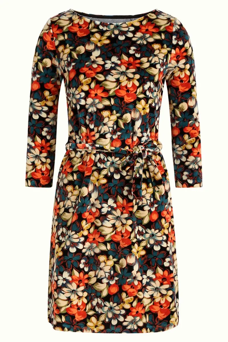 Jurkje met bloemenprint in velours | King Louie Zoe dress lovell black