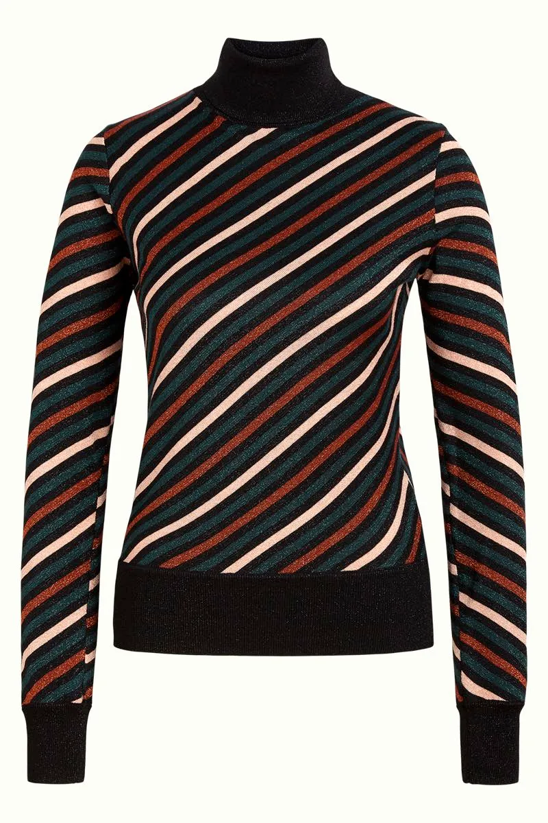 Zwarte gestreepte col top | King Louie rollneck top cabana stripe black