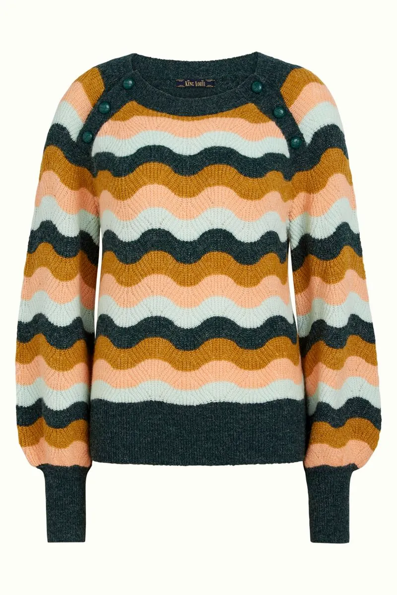 Gebreide trui met golvenprint | King Louie sailor knit top sandou para green