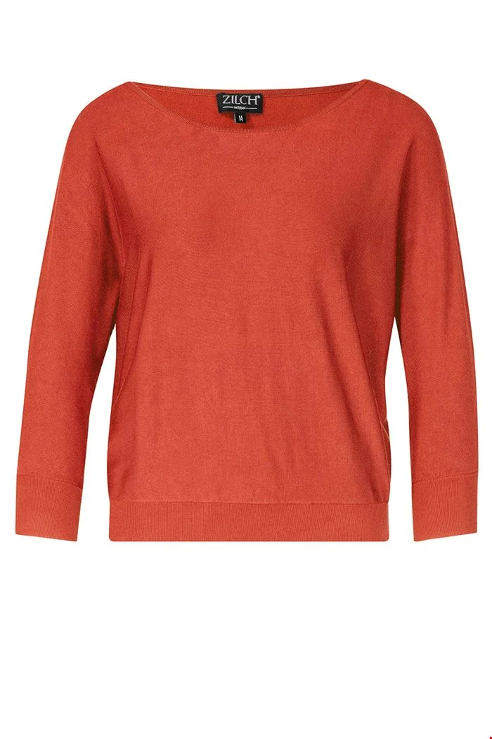 Trui in warme oranje herfstkleur | Zilch sweater batsleeve brick