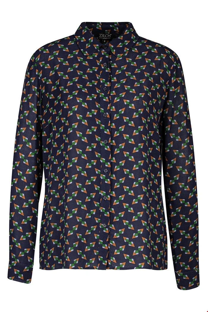 Blauwe blouse met kraagje | Zilch blouse tangram navy