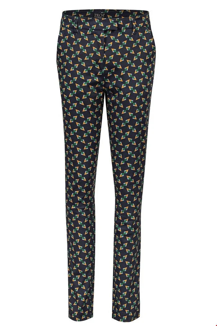 Donkerblauwe broek met print | Zilch pants tangram navy