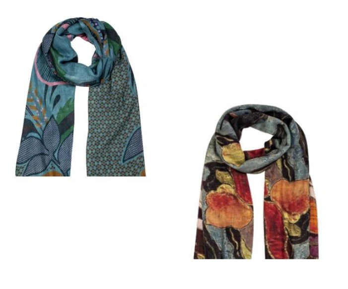 Kleurrijke sjaal in 2 kleuren | Zilch scarf kimono petrol of romance
