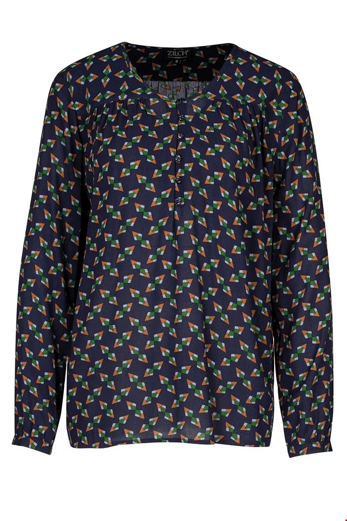 Top met tangram print | Zilch top buttons tangram navy