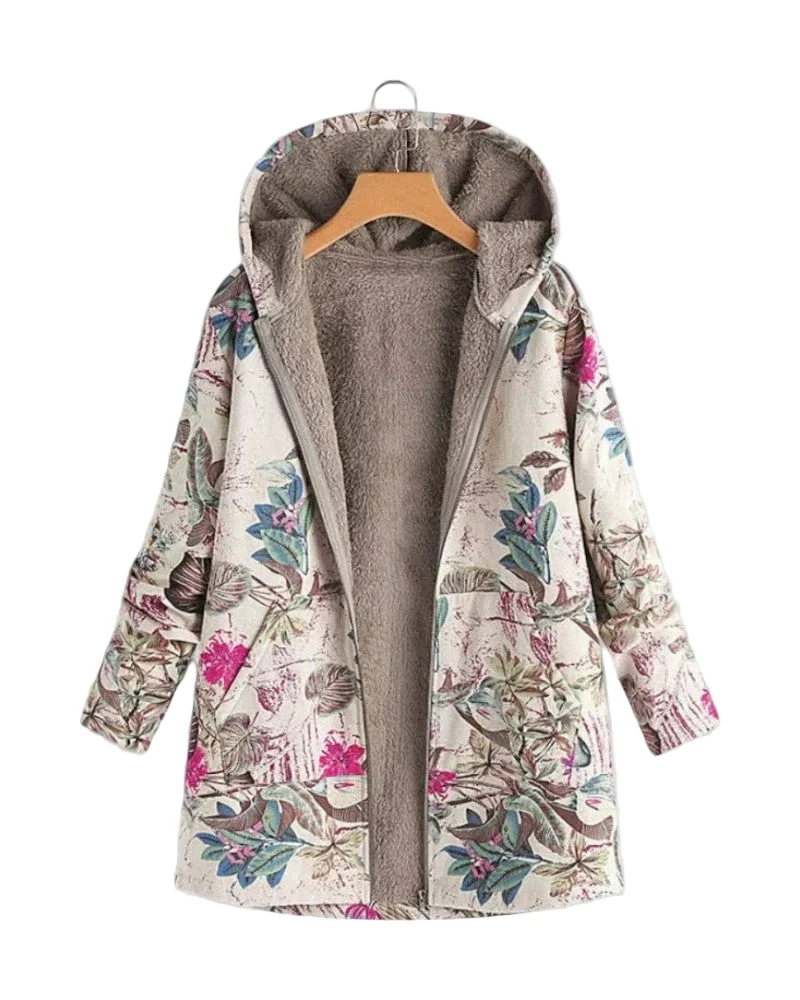 Dames Fleecejack met Capuchon en Bloemenprint