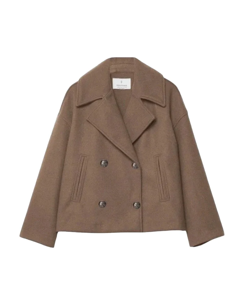 Dames Cropped Peacoat met Dubbele Rij Knopen