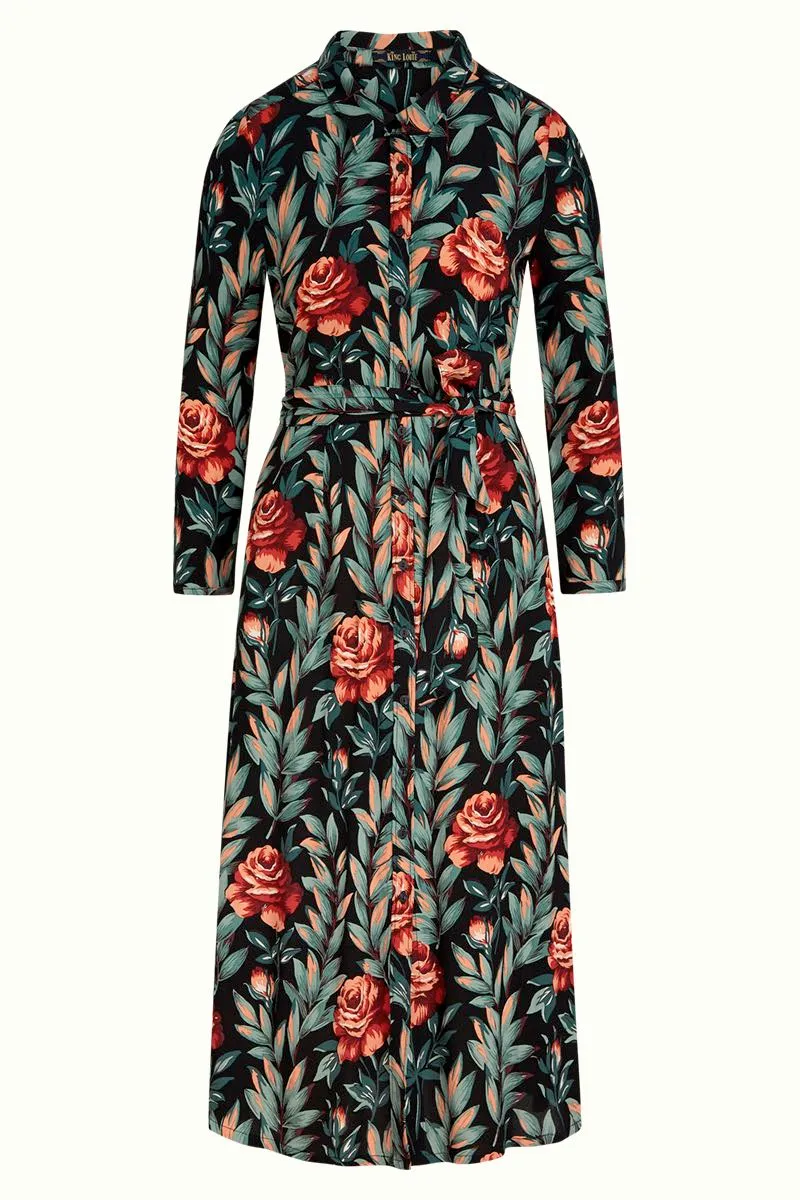 Doorknoopjurk van duurzame viscose | King Louie Rosie midi dress Florence black
