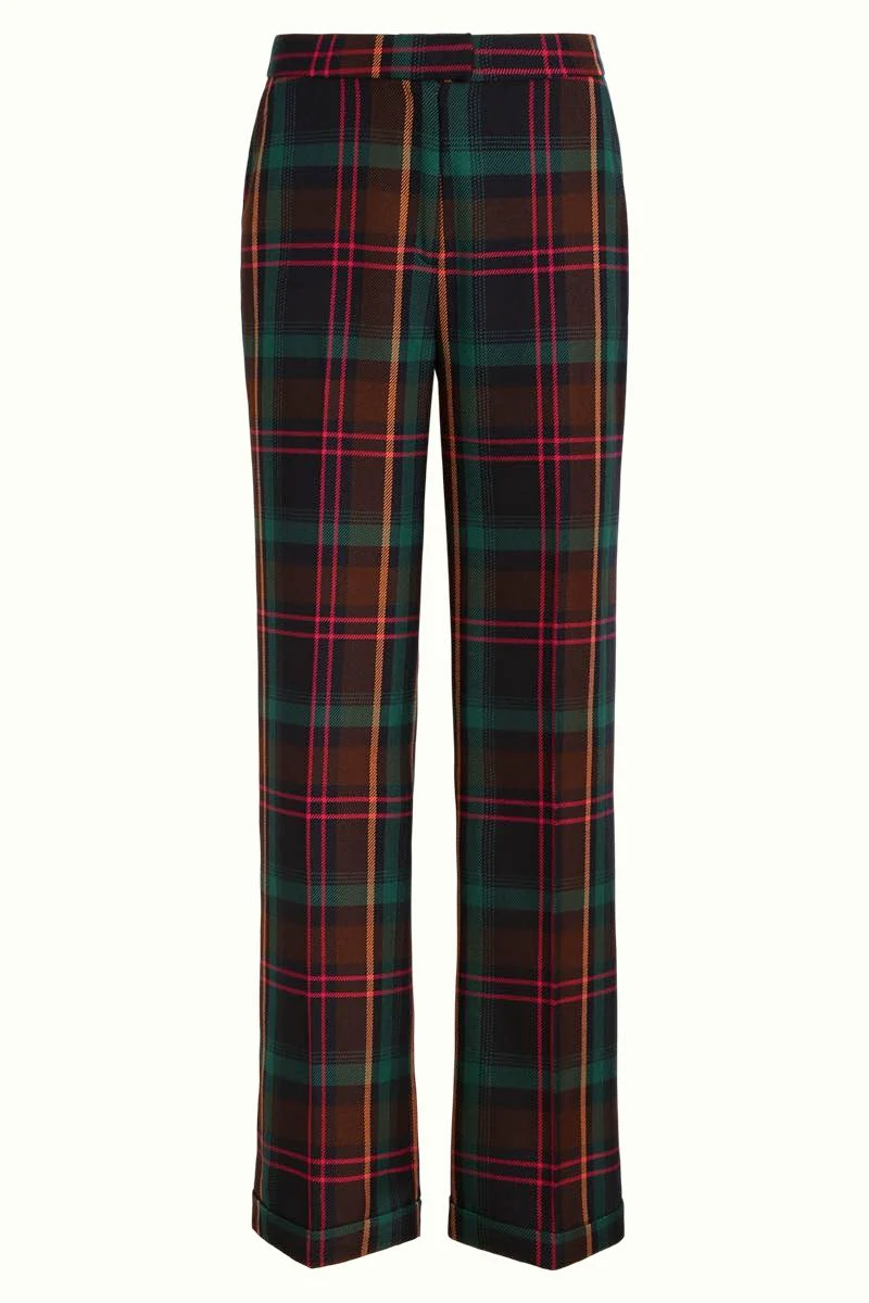 Broek met wijde pijpen | King Louie ethel pants larousse check peacock green