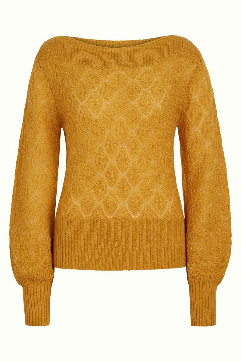 Gele trui met boothals | King Louie Erin bellsleeve top pallazzone sunset yellow