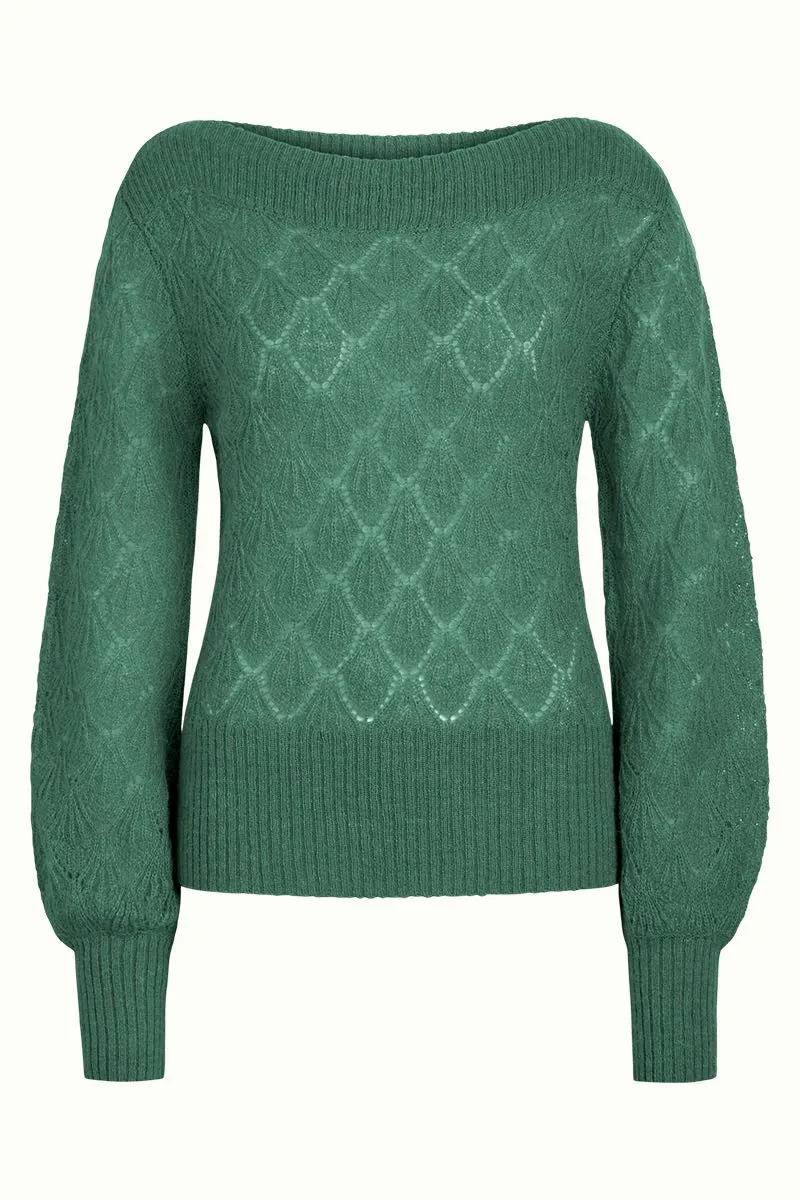 Groene trui met boothals | King Louie Erin bellsleeve top pallazzone fir green